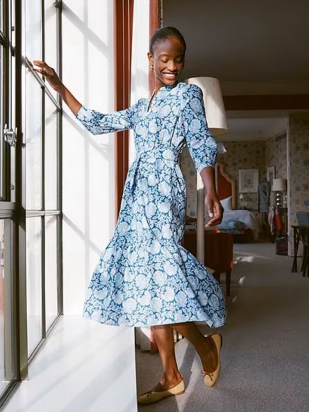 J. McLaughlin Small Cerina Silk Floral Print Belted Midi Dress Palmilla Blue NWT - Picture 15 of 16